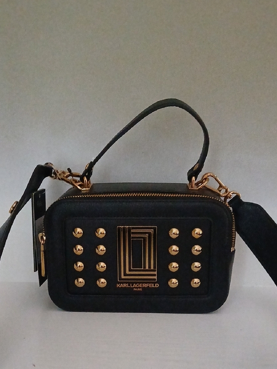 Karl Lagerfeld Handbags - Karl Lagerfeld Black Crossbody Bag with Gold Stud Accents